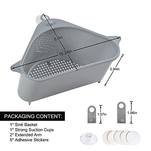 Image of ANKUL Triangle Kitchen Sink Organizer with Corner Strainer Basket, Drain Drainer Storage Rack, Food Catcher, Waste Collector Tray (MIN 1 Quantity, Grey)
