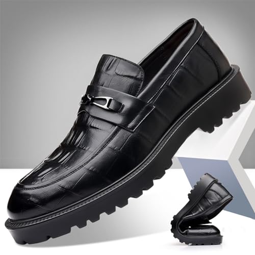 Men's Classic Leather Print Chunky Low Heel Loafers Retro Round Toe Comfortable Lightweight Lug Sole Platform Anti-Slip Low-Top Slip-Ons Business Dress Shoes for Office Party Walking Formal2