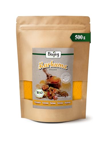 Biojoy Cúrcuma en polvo Ecológica (500 g), secada y molida, raíz de cúrcuma (Curcuma longa)