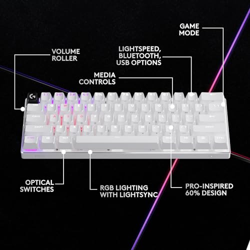 Image of Logitech G PRO X 60 Lightspeed Wireless Gaming Keyboard, Ultra Compact TKL 60% Mechanical Keyboard for Windows PC, LIGHTSYNC RGB, Dual-Shot PBT Keycaps, GX Optical Linear Switches - White
