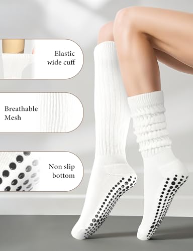 Image of AURUZA Grip Socks for Women Men Pilates Grip Socks Non Slip Yoga Sock with Grips for Barre Barefoot Hospital Grippy Sock