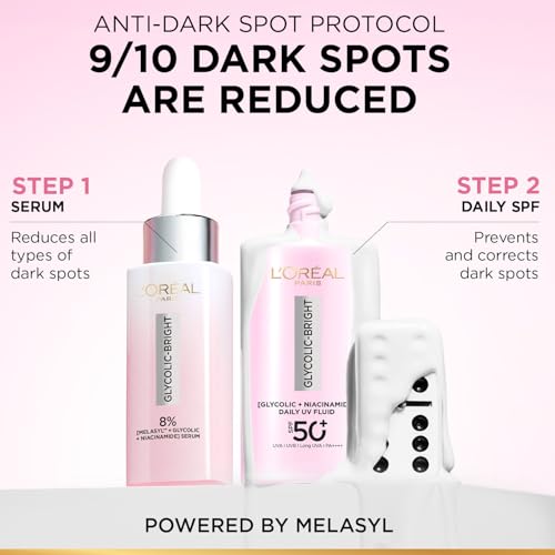 Image of L'Oreal Paris Glycolic-Bright UV Fluid Sunscreen SPF 50+, 50ml | PA++++ protection | Anti-dark spot, lightweight fluid, Non-Sticky