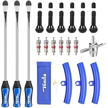TONDA Tire Spoons, Tire Changing Kit for Motorcycle Dirt Bike Lawn Mower Tractor, Tire Removal Tool Set with Rim Protectors, Valve Tool, Valve Cores, Valve Caps, Valve Stems, Storage Bag