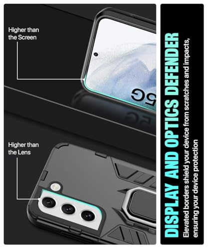 Image of WOW IMAGINE Shock Proof Back Case Mobile Cover for Samsung Galaxy S21 5G | Back Cover Case (Tough Armor | Hybrid PC + TPU | Ring Holder & in-Built Kickstand | Black)