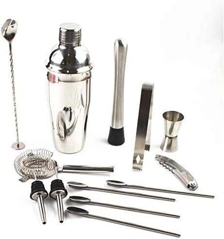 Juego de coctelera Martini de 14 piezas con base de madera de bambú y kit de barman 3
