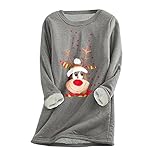 MODSGUE Damen Casual Print Shirt Dickes Fleece Sweatshirt Winter Rundhals Warm Soft Fashion Unterwäsche Top Strickpulli Damen