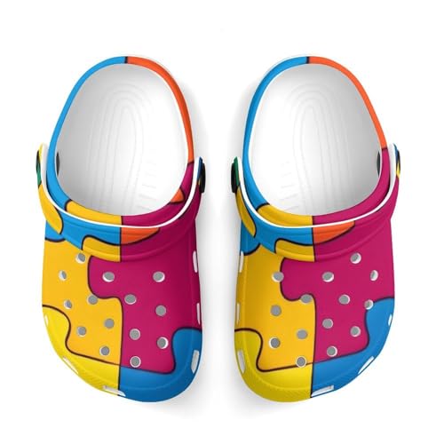 Meaudiwes Fashion Beach Pool Slippers Toddler Slides Sandals Children Water Shower for Boy Autism Awareness Colorful Puzzles