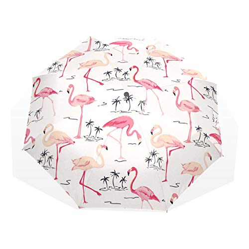 Preisvergleich Produktbild ISAOA Automatischer Reise-Regenschirm,kompakt,faltbar,Tro... Tiervogel-Flamingo,Winddicht Stockschirm,Ultraleicht,UV-Schutz,Reg... für Damen,Herren und Kinder