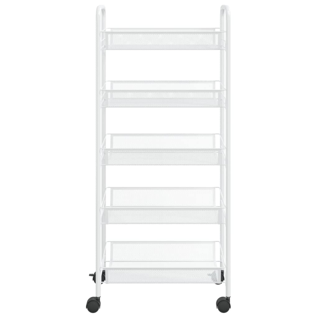 Carrito de cocina blanco con 5 niveles de hierro 46 x 26 x 105 cm, carrito de servicio con ruedas, carrito auxiliar para cocina, baño, oficina, organizador de espacio para isla de cocina y