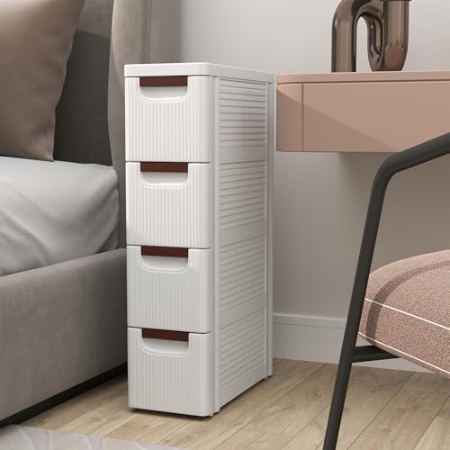 Miniatura 9 de Giantex Cajonera Estrecha Con Ruedas Con 4 Cajones, Mueble De Almacenamiento De Plástico Para Espacios Pequeños, Organizador Para Baño, Dormitorio, Salón 42 X 19 X 74 Cm