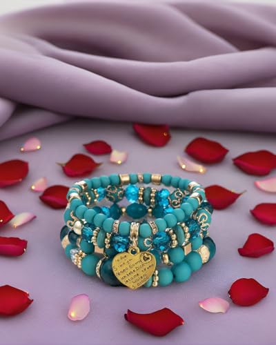 Women Beaded Bracelet Set | Colorful Boho Stackable Trendy Design with Crystal Accents Multilayer Bangle Bracelet | Fashion Stretch Braclets Jewelry for Women3