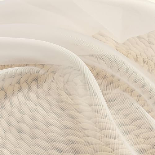 Image of OVZME Cream Sheer Valances for Windows 14 Inch Length 2 Pcs, Light Filtering Short Kitchen Curtains, Top Dual Rod Pocket Small Curtains for Living Room Bedroom Basement, Each 42Wx14L Inches