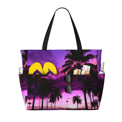 Sac fourre-tout imprimé palmier violet pour prolonger la douceur du coucher de soleil