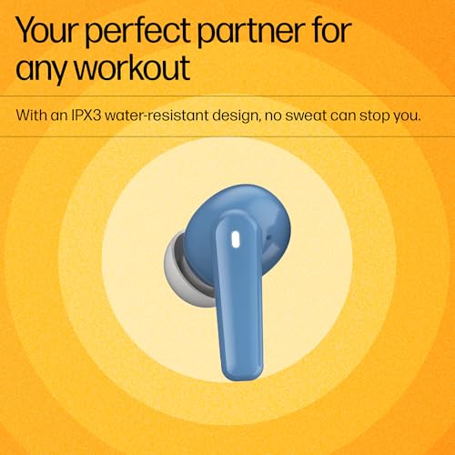 Image of HP H150 Wireless Earbuds, Bluetooth connectivity, Digital Active Noise Cancelation, 7 Hours of Playtime, Fingerprint Touch, IPX3 Water-Resistant Design, 1-Year Limited Warranty, Blue, A20QBAA