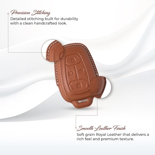 Image of Keyzone Royal Leather Key Cover for Tata Nexon, Harrier, Safari, Altroz, Punch, Tigor 4 Button smart Key (Celestial Blue)
