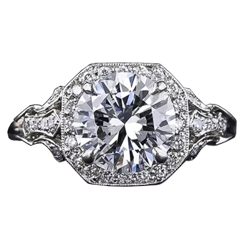 Aimys Vintage 2.6CT White Topaz 925 Silver Cubic Zirconia CZ Bridal & Engagement Ring Sizes 5 to 10 (6)