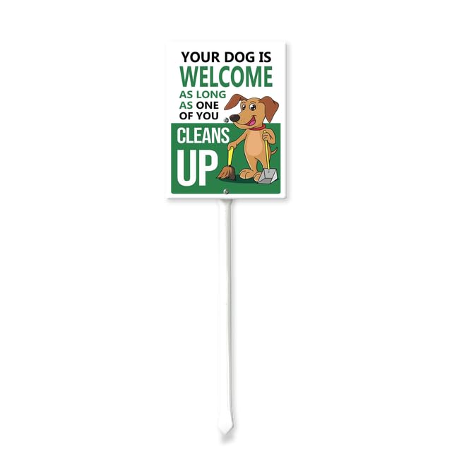 Horienteeon Funny Clean Up After Your Dog Yard Sign with Stakes, Dog Welcome As Long As One of You Cleans Up Sign, 20cm×30cm - Sturdy Aluminum Sign Rust Free, Dog Poop Yard Grass Lawn Sign