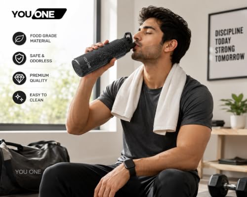 Image of YOUONE Stainless Steel Water Bottle, Charcoal Black, 1 Litre | Set of 1, Leak Proof Thunder, For Fridge Home Office Travel School Sports Gym Yoga, For Kids Boys Girls Adults