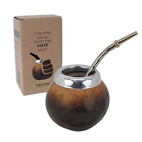 GAUCHO-MARKET MyGaucho Yerba Mate Cup Gourd Set (The original) Fire Color. Includes Stainless Steel Bombilla (Straw). Handmade in Argentina From Natural Calabash. (Fire color)