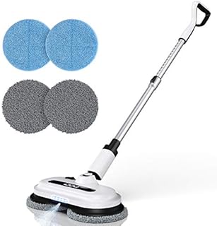 Cordless Electric Spin Mop, Floor Cleaner with Built-in 300ml Water Tank, Polisher for Hard Wood & Tile & Laminate & Marble Floors, Scrubber&Spray Mop with 4 Mop Pads,Detachable Battery, LED Headlight