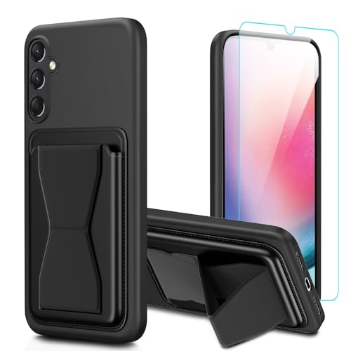 for Jitterbug smart 4 Phone Case with Tempered Glass Screen Protector, Card Holder with Kickstand case for Jitterbug smart4 Cover - Black