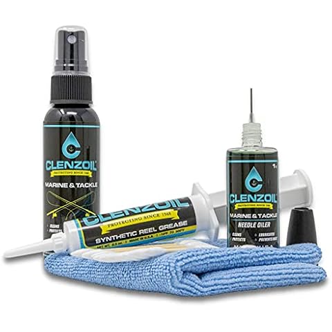 CLENZOIL Marine & Tackle Fishing Reel Oil & Fishing Reel Grease Kit | All-in-One Fishing Reel Cleaning Kit for Freshwater & Saltwater Fishing Reels | Cleaner - Lubricant - Rust Preventative Cover
