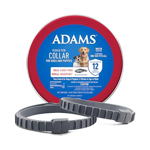 ADAMS Flea & Tick Collar for Dogs & Puppies, Flea Collar for 12 Month Prevention, Kills Fleas, Ticks & Repels Mosquitoes, Excluding California, One Size Fits All Dogs & Puppies, 2 Count