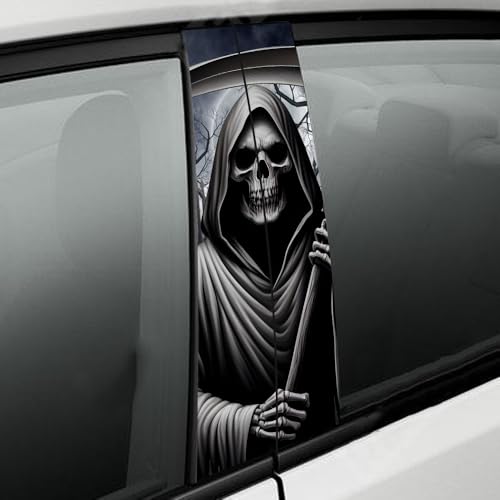 Image of Halloween Cars Body Horror Sticker, Classic Horror Movie Characters Peeking Decal Michae Waterproof Scary Vinyl Stickers for Bumper Car Decals 11in*18.89in (Black Grey Death Reaper)