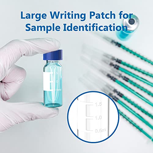 2Ml Autosampler Vials With Caps, Hplc Vials, 9-425 Clear Glass Vial With Blue Screw Caps/Writing Patch/Graduation, White Ptfe & Red Silicone-1000 Pcs #TOP4
