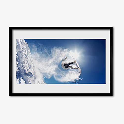 Affiche encadrée murale salon 60x40 cadre photo paysage hiver et snowboard