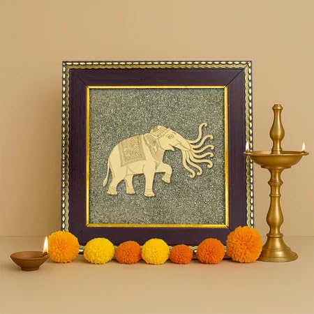 Image of Astrotalk 7 Trunk Elephant on Raw Pyrite Frame | Vastu Item for Wealth & Success | Wall Decor Items Living Room | Raw Pyrite Frame for Wall | Gift for Man & Woman | 19x19x1 cm | 1 Piece