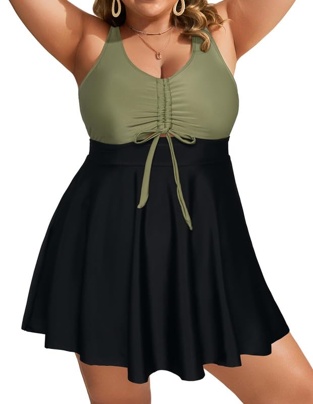 Hanna Nikole Tankini Damen Große Größen Zweiteiler Badeanzüge SchlüSselloch Badekleid Mit Badeshorts Bauchweg Bademode Mit Verstellbare Brust KordelzüGe Und Schultergurte Strandmode