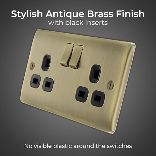 British General BG Electrical Double Switched Power Plug Wall Socket, Nexus Metal, Antique Brass, 13A, NAB22B
