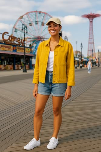 Classic- Oversized Button Up Denim Jacket- Soft Denim 3/4 Sleeve- Blue Denim Long Sleeve- Pink, Purple, White, Yellow4