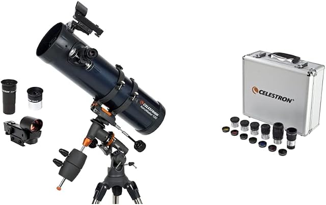 Celestron - AstroMaster 130EQ Newtonian Telescope & 1.25 Eyepiece and Filter Accessory Kit 14 Piece Telescope Accessory Set Plossl Telescope Eyepiece Barlow Lens
