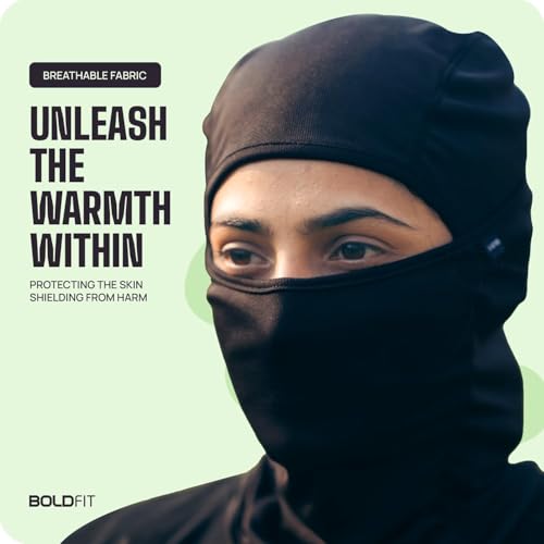 Image of Boldfit face mask for Bikers Full face mask for Bikers Helmet Head Cover Balaclava for Men Bike Riding & Biker Head Cover for Helmet for Men Balaclava for Adult Black Masks for Bike Riding - Black