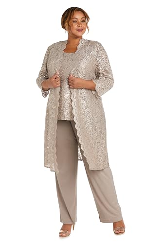 R&M Richards Womens Plus Sequined Lace Pant Suit4