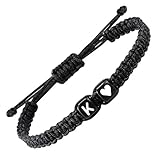 Matching Couple Bracelets Letter Initial Bracelet for Men Women Cute Long Distance Couple Gifts for Him Her Bracelet Initial K Anniversary Christmas Gifts for Boyfriend Girlfriend Son Bestfriend (K)