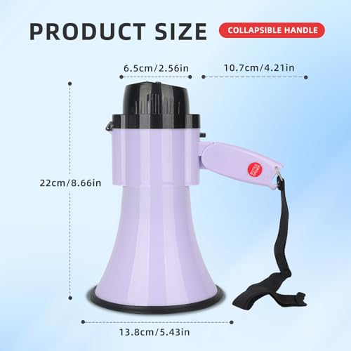 B S Portable 20W Mega Phone Bullhorn Loud Speaker with Bottle Opener, 600 Yards Alarm Siren for Recording, Outdoor Events,Teacher,Fire Drill and Crowd Management,soundmaker for Cheerleader,Lilac