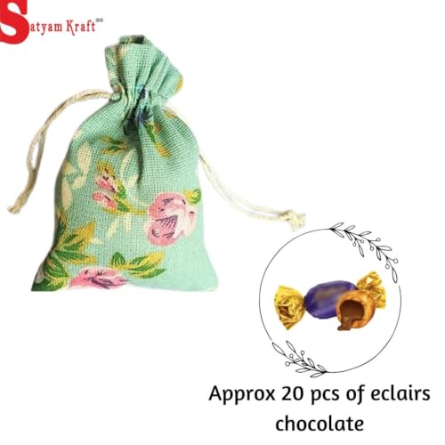 Image of SATYAM KRAFT 100 Pcs Jute Potli Bags for Wedding, Return, Festive Gifting | Eco-Friendly, Handmade Drawstring Bags for Jewelry, Sweets, Dry, Party Favors | Reusable & Biodegradable