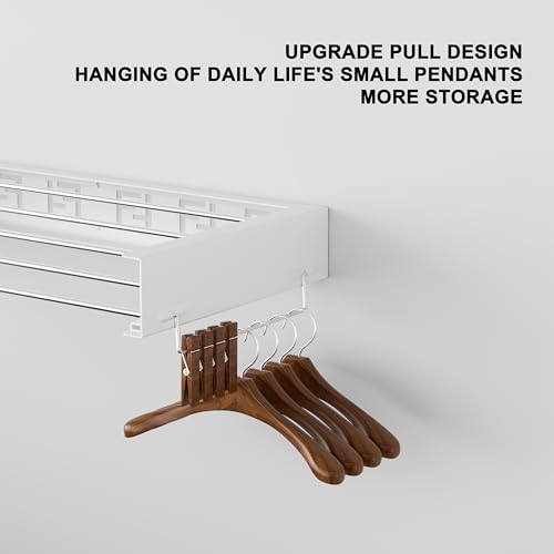 BQKOZFIN 80CM Wall Mounted Clothes Drying Rack, Retractable Laundry Clothes Airer, Collapsible Laundry Drying Rack for Indoor Outdoor Bathroom, Space Saver Compact Sleek Design (White) - Image 3