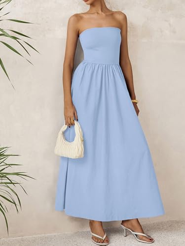 Image of PRETTYGARDEN Women 2026 Summer Elegant Strapless Maxi Dress Tube Top Dress A Line Flowy Long Wedding Party Cocktail Dresses