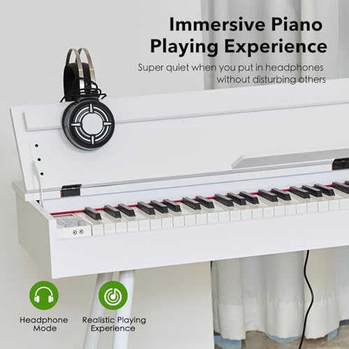 Image of Digital Piano 88 Key Weighted Keyboard,Full-Size Desk Progressive Hammer-Action Electric Piano For Beginners, With Sheet Music Stand, Pedal,Power Adapter, Headphone Mode, Usb-Mid (Pearl White)