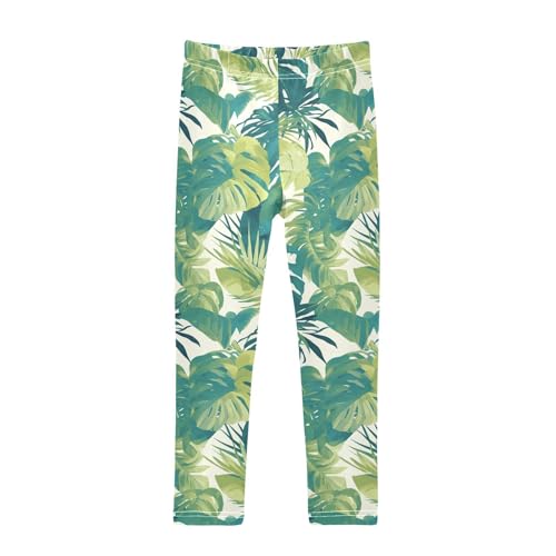 KLL Tropical Greens Leaves Little Girls Legging Casual High Waisted Athleisure Pants Gym