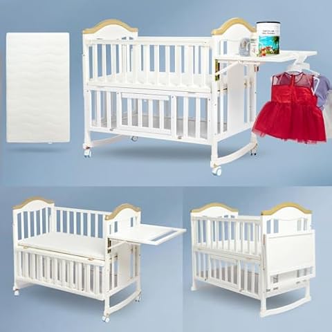 Flwrgirl Baby Bassinets Bedside Sleeper - 6 in 1 Bassinet Bedside Sleeper for Baby,Wood Co Sleeper for Baby in Bed,Mini Bedside Crib,Cunas para Bebes,Moises para Niños Recien Nacidos,White Cover