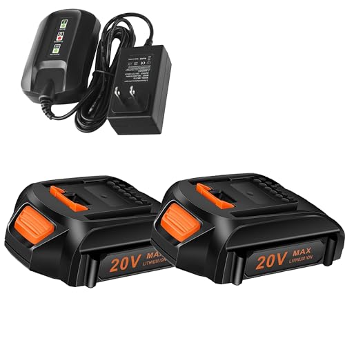 20V 2Packs Replacement Battery and Charger Starter Kit Cell9102 WA3520 Lithium Battery and Charger WA3742 Compatible with Worx 20-Volt Cordless Power Tools