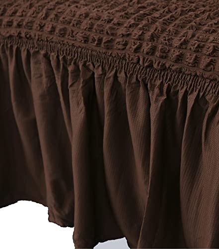 Image of House of Quirk Turkish Bubble Frill Five Seater 3 + 2 Sofa Slipcovers 280 GSM, Durable Washable Universal Triple Seater High Elastic Furniture Protector (Coffee)