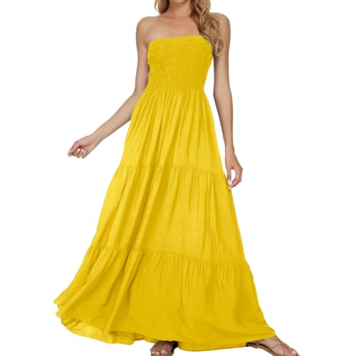 Image of Women's Summer Strapless Tube Top Maxi Dresses Off Shoulder Boho Beach Long Dress