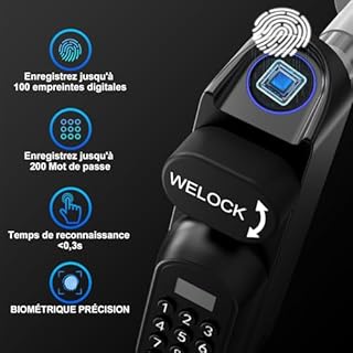 WELOCK U81 Smart Lock,Serrure Connectée,Serrure Empreinte Digitale avec Mot de Passe,RFID Carte,APP,serrure à code WiFi(Besoin wifibox),Cylindre Connecté 30/30 pour porte de 50-90mm,Facile à installer