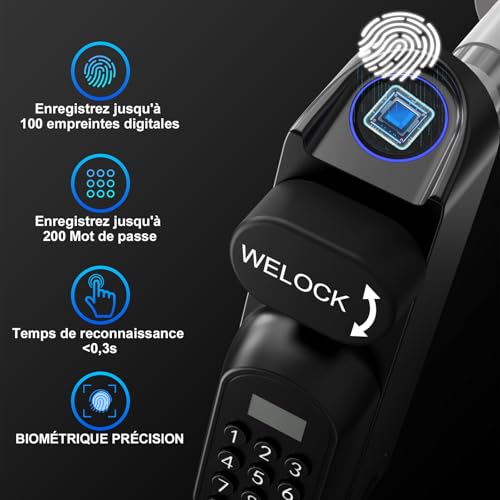 Serrure connectée WELOCK U81 empreinte digitale et code pour cylindre 30/30